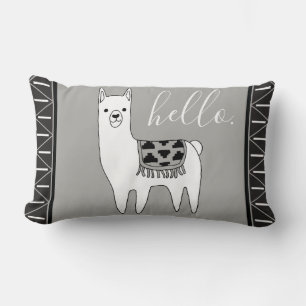 Trendy Aztec Pattern & White Llama Hello. Lumbar Pillow