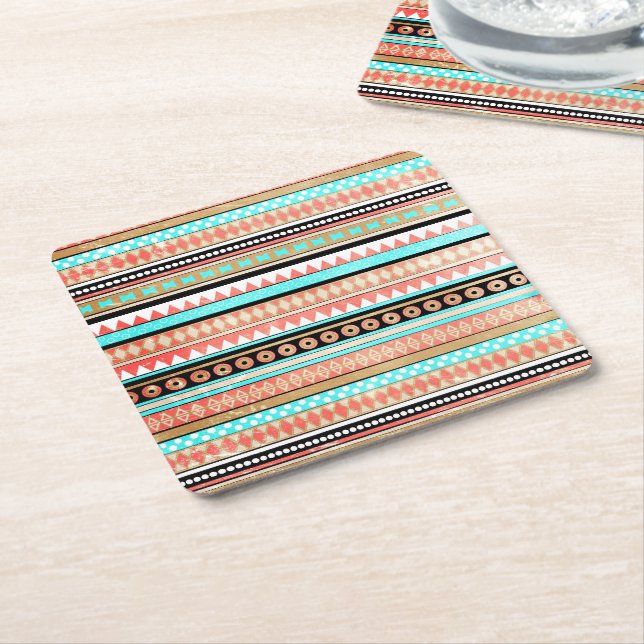 Trendy aztec square paper coaster (Angled)