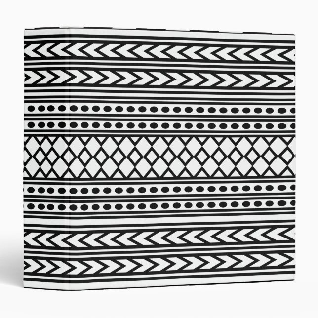 Trendy Aztec Tribal Print Geometric Pattern(Black) Binder (Front/Spine)