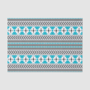 Trendy Aztec Tribal Print Geometric Pattern Blue Tissue Paper