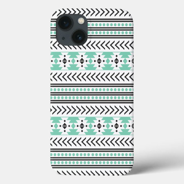 Trendy Aztec Tribal Print Geometric Pattern Green Case-Mate iPhone Case (Back)