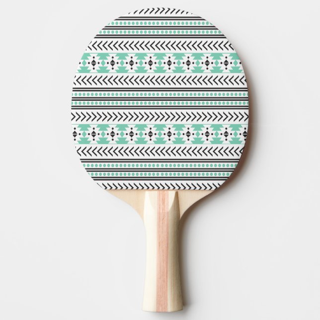 Trendy Aztec Tribal Print Geometric Pattern Green Ping Pong Paddle (Front)