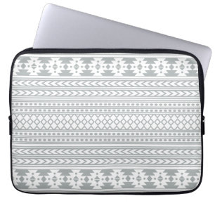Trendy Aztec Tribal Print Geometric Pattern Grey Laptop Sleeve