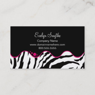 TRENDY B&W ZEBRA PRINT WITH HOT PINK CURVE ACCENT BUSINESS CARD