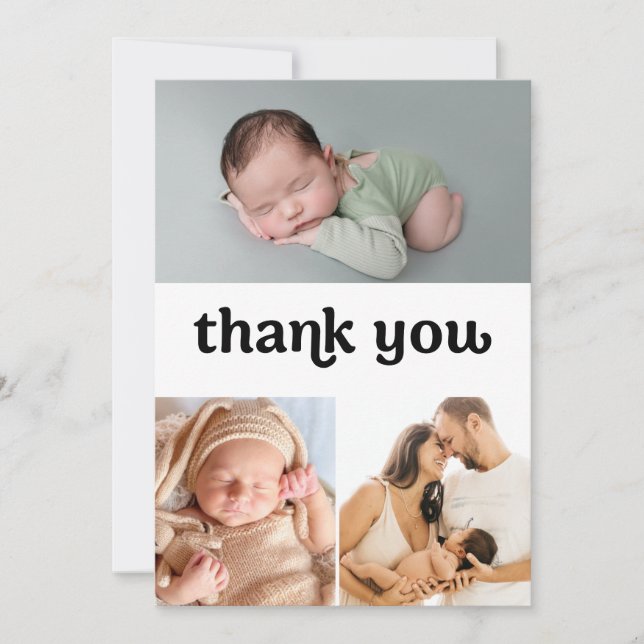 Trendy Baby boy Multiple Photos Custom Thank You Card (Front)