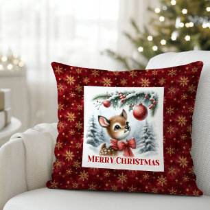 Trendy Baby Fawn Cozy Winter Kids Room Decor Xmas Throw Pillow