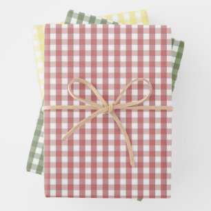 Trendy Baby Shower Red Green Yellow Gingham Plaid Wrapping Paper Sheet