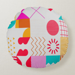 Trendy background with simple shapes. Colourful ge Round Pillow