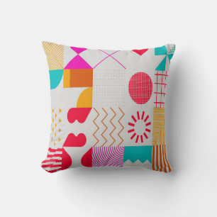 Trendy background with simple shapes. Colourful ge Throw Pillow