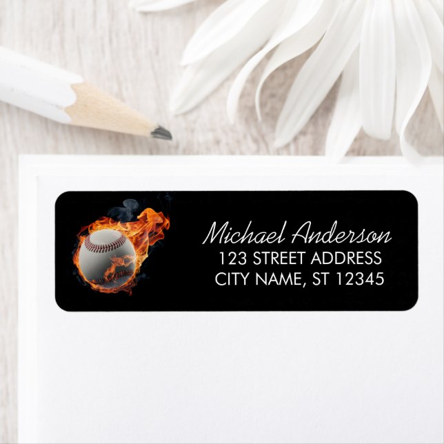 Trendy baseball ball with fire  Return Address     (Insitu)