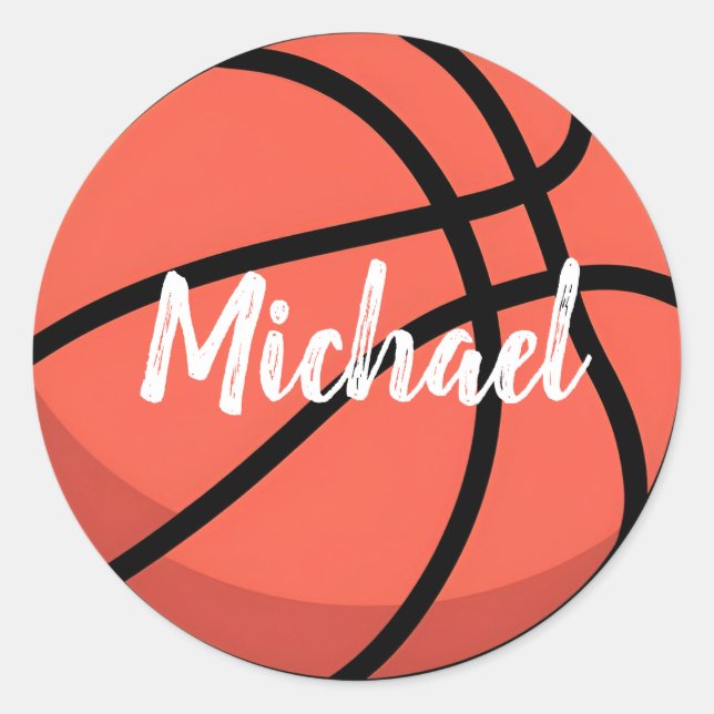 Trendy Basketball Add Your Name  Personalized     Classic Round Sticker (Front)