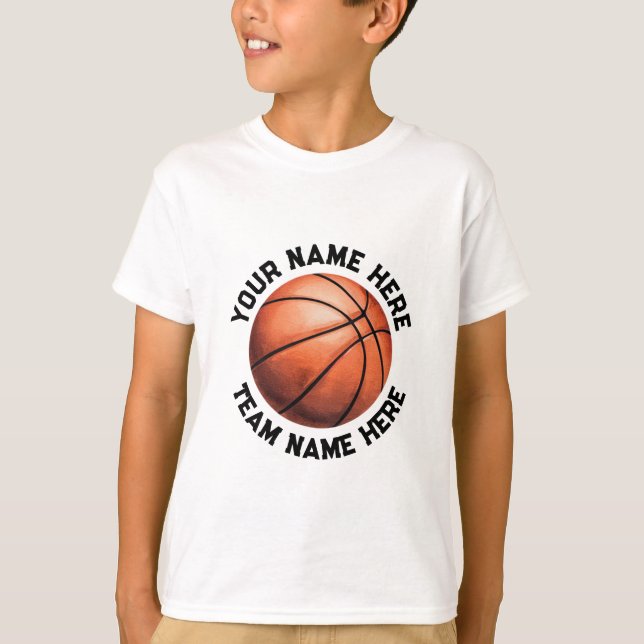 Trendy Basketball Add Your Name  Personalized T-Shirt (Front)
