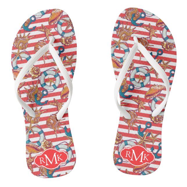Trendy Beach Pattern | Monogram Flip Flops (Footbed)
