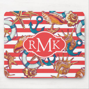 Trendy Beach Pattern Monogram Mouse Pad