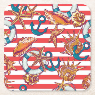 Trendy Beach Pattern Square Paper Coaster