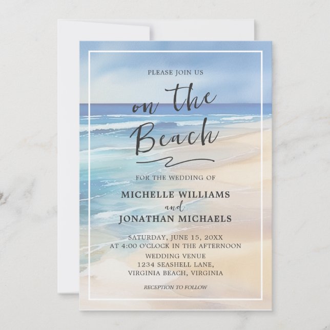 Trendy Beach Watercolor Ocean Summer Wedding Invitation (Front)