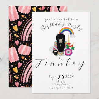 Trendy BearyCorn Cartoon Girls Birthday Party Invitation