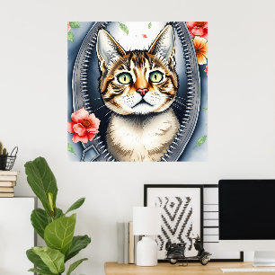 Trendy Beautiful Cute Watercolor Cat Collection Poster
