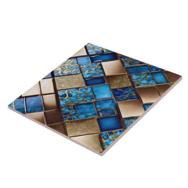 Trendy Beautiful Ocean Blue Gold Collection Tile (Side)