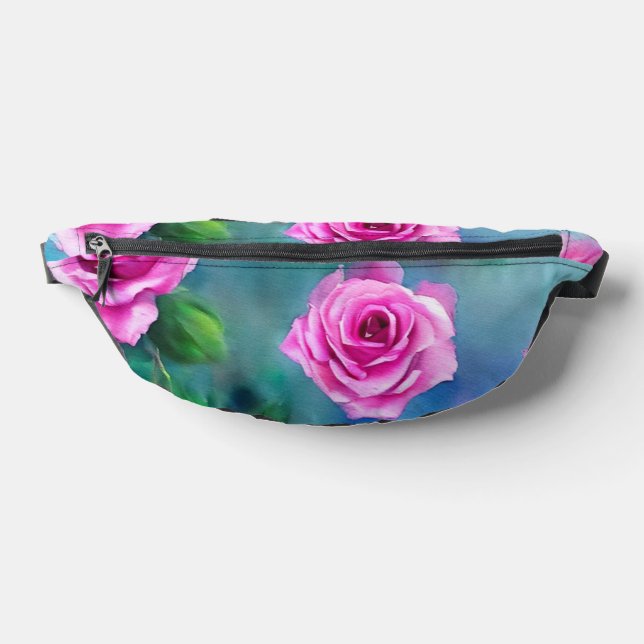 Trendy Beautiful Watercolor Pink Roses Collection Fanny Pack (Lay Down)