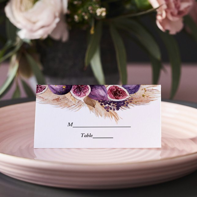 Trendy Beauty Purple Figs & Pampas Place Card (Creator Uploaded)