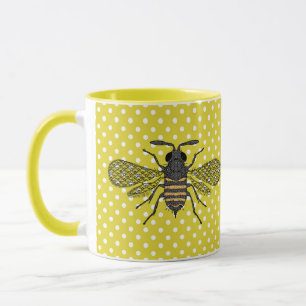Trendy BEE Yellow Polkadot Pattern Gift Decor NEW Mug