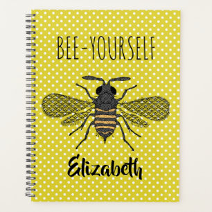 Trendy BEE YOURSELF Yellow Polkadot DECOR Named Planner
