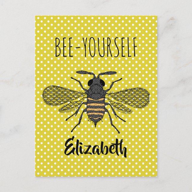 Trendy BEE YOURSELF Yellow Polkadot DECOR Named Postcard (Front)