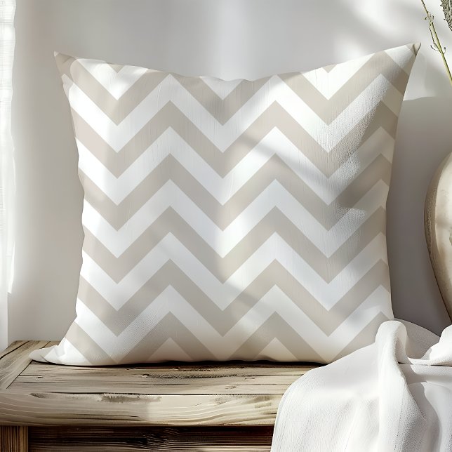 Trendy Beige and White Chevron Zigzag Stripes Throw Pillow (Creator Uploaded)