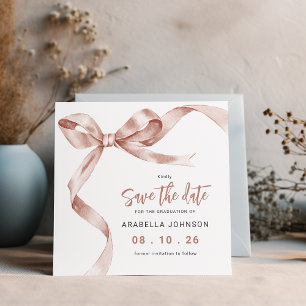 Trendy Beige Bow Graduation Save The Date