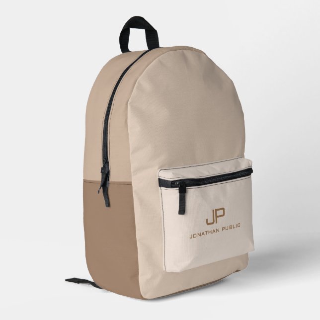 Trendy Beige Colour Tones Personalized Template Printed Backpack (Back Corner Left)