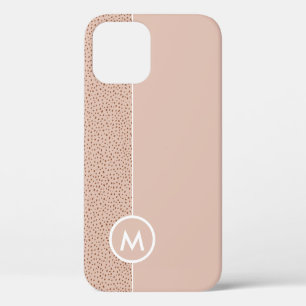 Trendy Beige Monogram with Terracotta Boho Brown  iPhone 12 Case