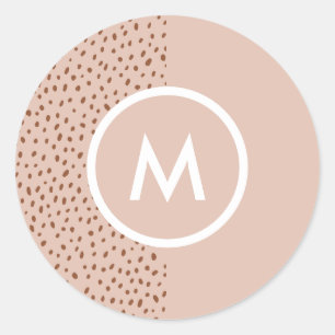 Trendy Beige Monogram with Terracotta Boho Brown  Classic Round Sticker