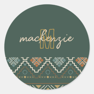 Trendy Beige Monogram with Terracotta Boho Brown  Classic Round Sticker