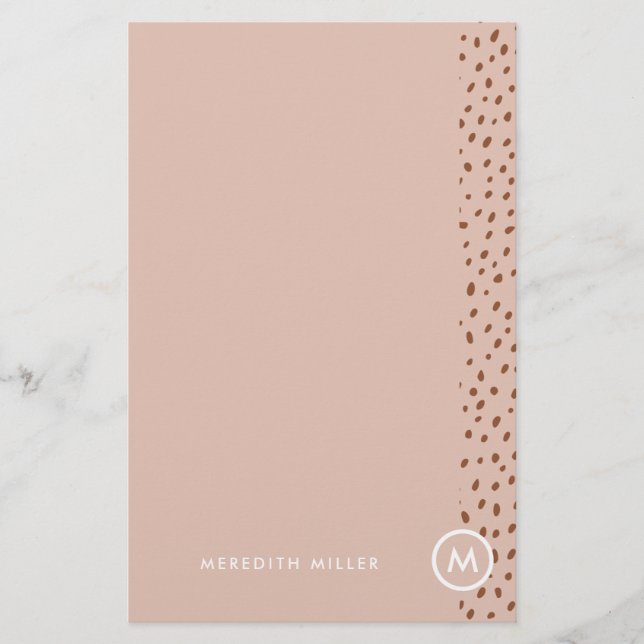 Trendy Beige Monogram with Terracotta Boho Brown  Stationery (Front)