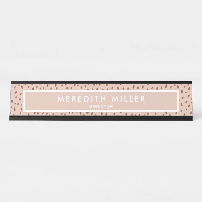 Trendy Beige Name with Terracotta Boho Brown  Desk Name Plate (Front)