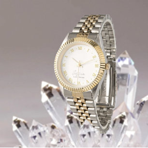 Trendy Beige Stylish Gold Monogram Name Watch