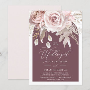 Trendy Berry Blush & Ivory Boho Arch Wedding Invitation