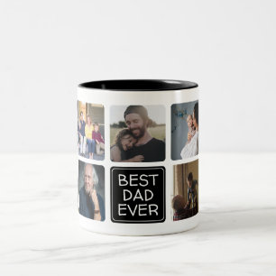 Trendy Best DAD Ever Script Simple 9 Photo Collage Two-Tone Coffee Mug