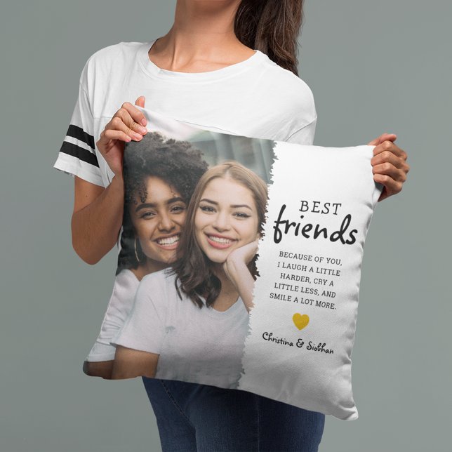 Trendy Best Friends Photo & Quote | Besties Throw Pillow (Creator Uploaded)