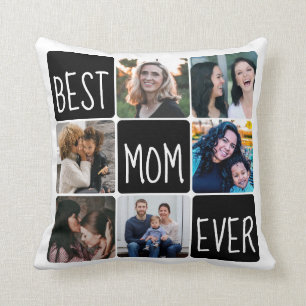 Trendy Best Mom Ever 6 Photo Collage Mother's Day Throw Pillow