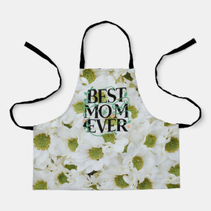 Trendy Best Mom Ever White Floral Modern Apron