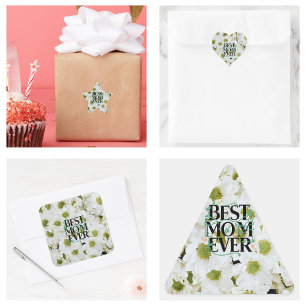 Trendy Best Mom Ever White Floral Modern Square Sticker