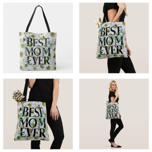 Trendy Best Mom Ever White Floral Modern Tote Bag