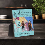 Trendy Bestie Quote Photo Personalized BFF Plaque<br><div class="desc">Modern friendship photo plaque, featuring the title 'Bestie' in elegant calligraphy script text, a best friends quote that reads 'I may not always be there with you, but I will always be there for you', which can be customized, one main photo of you and your BFF on a blue background...</div>