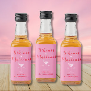 Trendy Bikinis & Martinis Pink & Red Bachelorette Liquor Bottle Label