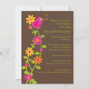 Trendy Bird & Flowers Baby Shower Invitation