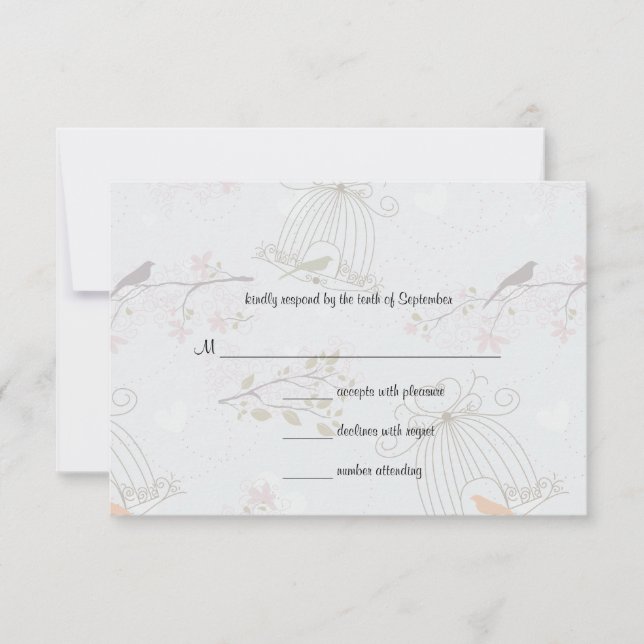 Trendy Birdcages And FlowersWedding Response Card (Front)