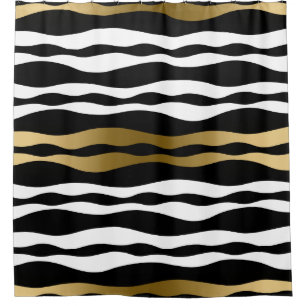 Trendy Black Abstract Zebra Stripes Gold Accents