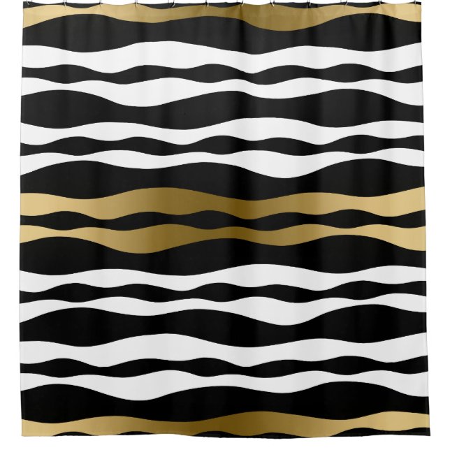 Trendy Black Abstract Zebra Stripes Gold Accents (Front)